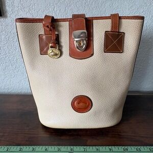 Vintage Dooney & Bourke AWL Pebble Leather Tote Bone Tan Duck Bag
